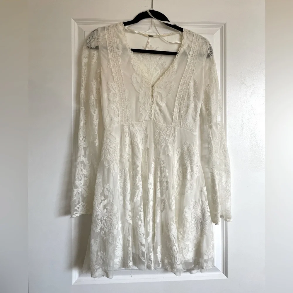 Free People Long Sleeve Lace Dress in White - Picture 1 of 14